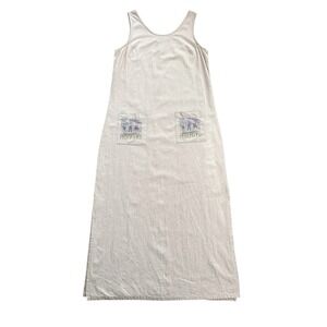 Vintage Alexandra Lee Shift Dress Beige Linen Size 14 Natural Lagenlook Cottage